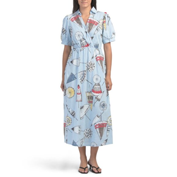 LA PICCOLA CREATIVA Italy Linen Blend Umbrella Print Maxi Dress - Picture 1 of 2